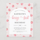 Budget Aardbeien Berry Eerste Verjaardag Uitnodigi (Voorkant)