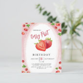 Budget Aardbeien Berry Eerste Verjaardag Uitnodigi (Staand voorkant)