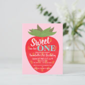 Budget aardbeien Kinder Eerste verjaardag Uitnodig (Staand voorkant)