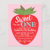 Budget aardbeien Kinder Eerste verjaardag Uitnodig (Voorkant)