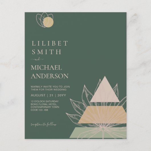 BUDGET Abstract Emerald Green Pampas Grass Wedding Flyer (Voorkant)