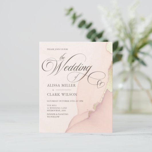 BUDGET Abstract Gold Blush Pink Weddenschap Uitnod (Staand voorkant)