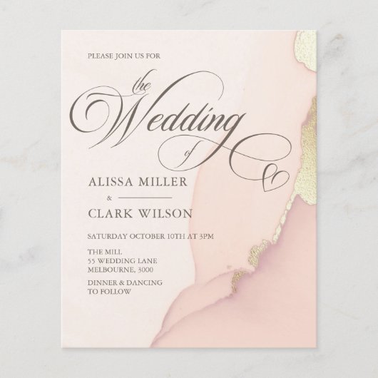 BUDGET Abstract Gold Blush Pink Weddenschap Uitnod (Voorkant)