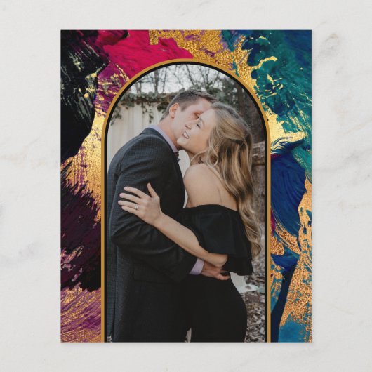 Budget abstract goud Band PHOTO bruiloft Uitnodigi (Achterkant)