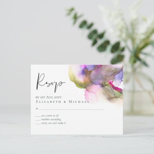 Budget Abstract Regenboog Paarse Huwelijk Briefkaart (Staand voorkant)