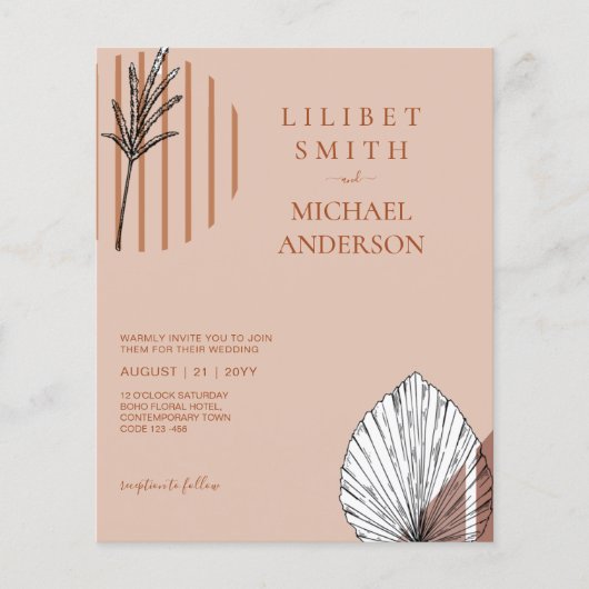 BUDGET Abstract Sage Beige Pampas Grass Wedding Flyer (Voorkant)