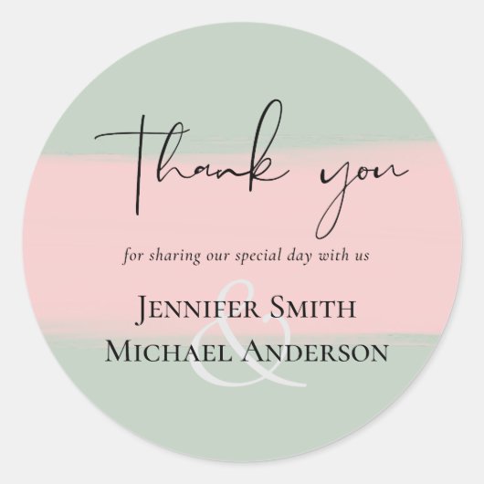 BUDGET Abstract Sage Blush Roze Script Trouwset Ronde Sticker (Voorkant)