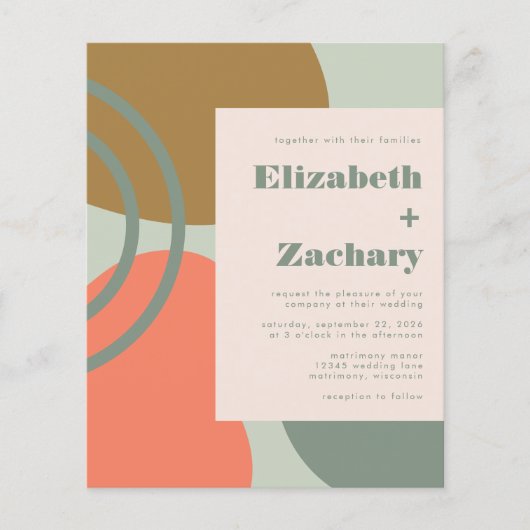 Budget Abstract Sage Green Wedding Uitnodiging (Voorkant)