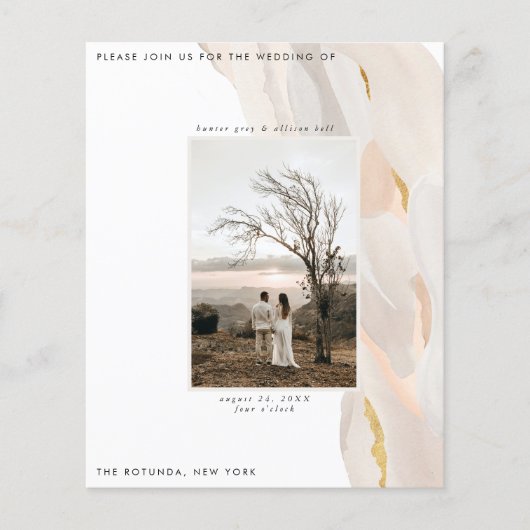 Budget Abstracte Fotobruiloft Uitnodiging (Voorkant)