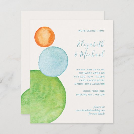 Budget Abstracte Groene Coral Aqua Wedding Invites (Voorkant / Achterkant)