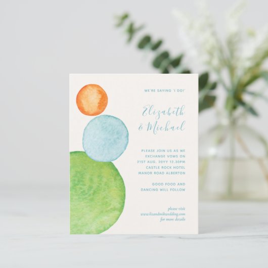 Budget Abstracte Groene Coral Aqua Wedding Invites (Staand voorkant)