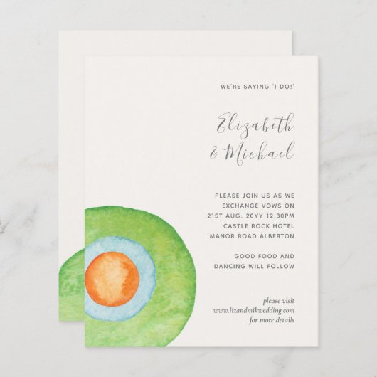Budget Abstracte Groene Coral Aqua Wedding Invites (Voorkant / Achterkant)