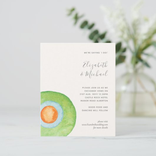 Budget Abstracte Groene Coral Aqua Wedding Invites (Staand voorkant)
