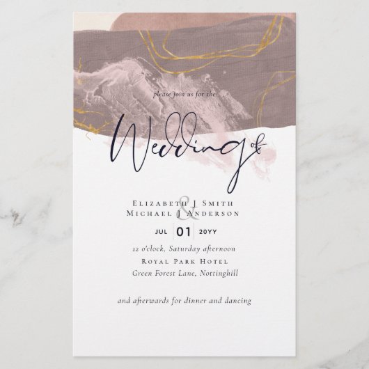 Budget Abstracte Merlot and Mustard Wedding Invite Flyer (Voorkant)
