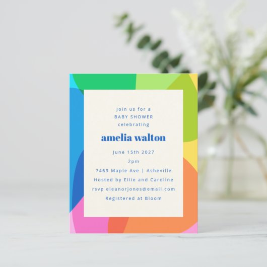Budget Abstracte Rainbow Baby shower Invitation (Staand voorkant)