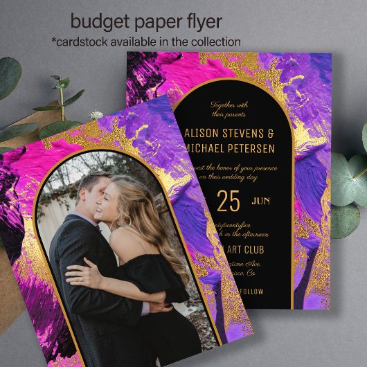 Budget abstracte roze boog PHOTO bruiloft Uitnodig Flyer
