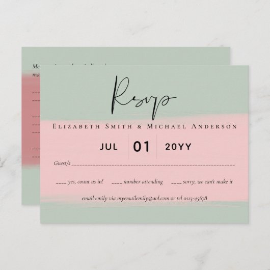 BUDGET Abstracte Sage Blush Pink Script Wedset Briefkaart (Voorkant / Achterkant)
