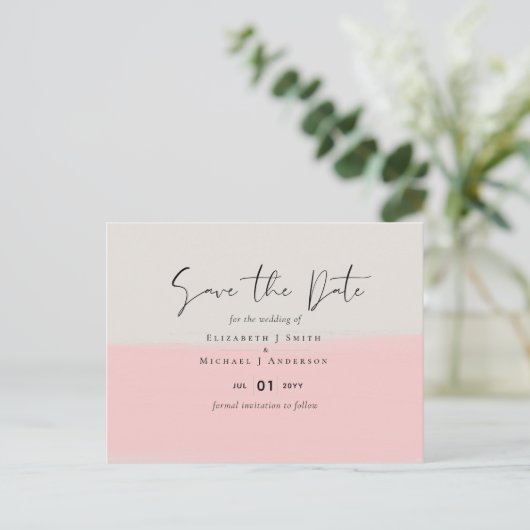 BUDGET Abstracte Sage Blush Pink Script Wedset Briefkaart (Staand voorkant)