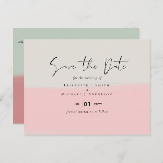 BUDGET Abstracte Sage Blush Pink Script Wedset Briefkaart (Voorkant / Achterkant)