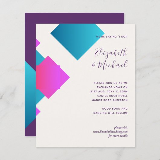 Budget Abstracte Turquoise Pink Wedding Invites (Voorkant / Achterkant)