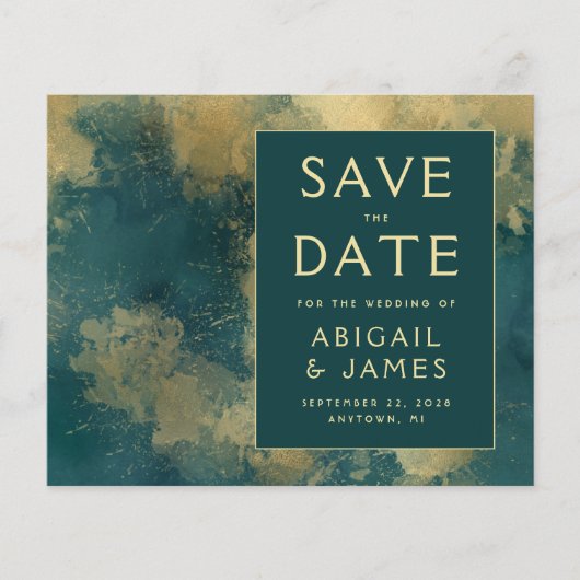 Budget Abstracte Waterverf Blauwgroen Gold Save th (Voorkant)