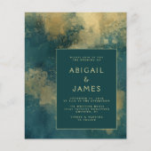 Budget Abstracte Waterverf Blauwgroen Gold Wedding (Voorkant)