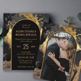 Budget abstracte zwarte PHOTO trouwuitnodiging