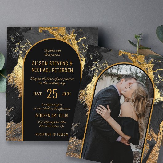 Budget abstracte zwarte PHOTO trouwuitnodiging