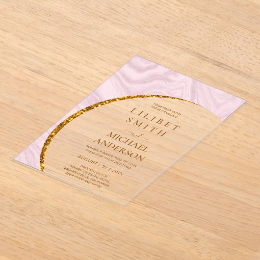 BUDGET Acryl bruiloft Dusty Blush Pink Gold Chic Acryl Uitnodigingen (Laagn)