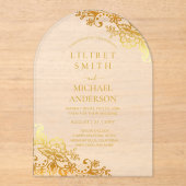 BUDGET Acryl bruiloft gouden kant filigraan Elegan Acryl Uitnodigingen (Voorkant)