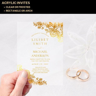 BUDGET Acryl bruiloft gouden kant filigraan Elegan Acryl Uitnodigingen