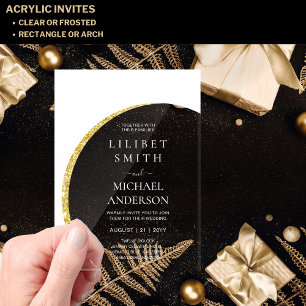 BUDGET Acryl bruiloft Modern Wit Goud Minimal Acryl Uitnodigingen