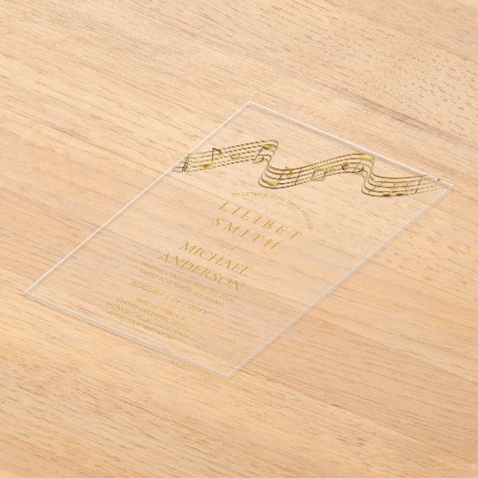 BUDGET Acryl Bruiloft MUZIEKNOTEN Gouden Tekst Acryl Uitnodigingen (Laagn)