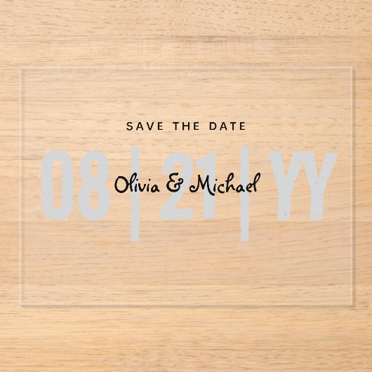 BUDGET Acryl bruiloft Save Datum Minimalistisch Wi Uitnodigingen (Voorkant)