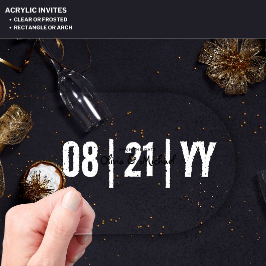 BUDGET Acryl bruiloft Save Datum Minimalistische A Uitnodigingen