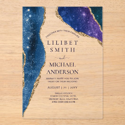 BUDGET Acryl bruiloft STERRENNACHT CELESTIAL SKY Acryl Uitnodigingen (Voorkant)