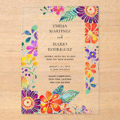 BUDGET Acryl Clear Fiesta Bloemen Huwelijk Acryl Uitnodigingen (Voorkant)