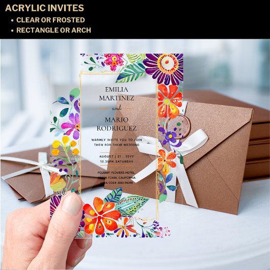 BUDGET Acryl Clear Fiesta Bloemen Huwelijk Uitnodigingen