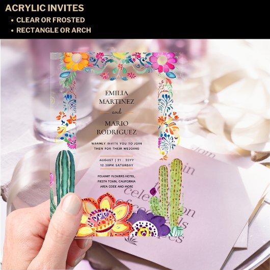 BUDGET Acryl Clear Fiesta Folkart Wedding Uitnodigingen