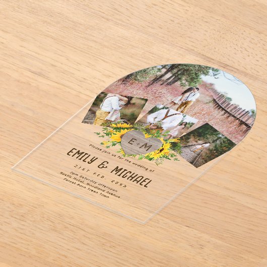 BUDGET Acryl Clear Foto bruiloft Zonnebloemen Acryl Uitnodigingen (Laagn)