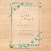 BUDGET Acryl Clear of Frosted Baby shower Leafy Acryl Uitnodigingen (Voorkant)