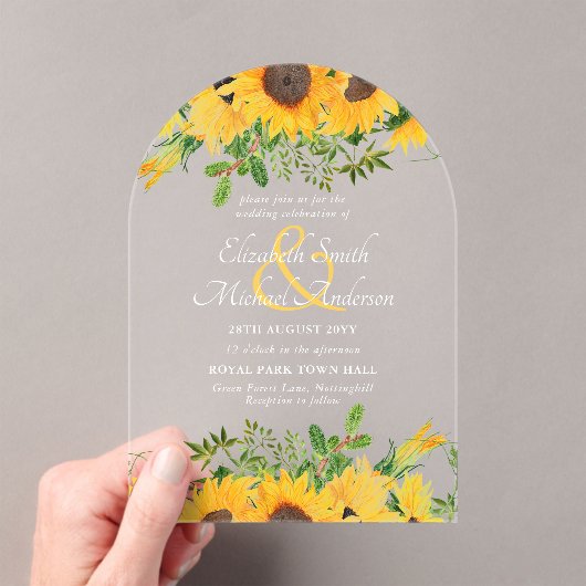 BUDGET Acryl Clear Wedding Nodig Zonnebloemen uit Acryl Uitnodigingen (Insitu (Draagbaar))