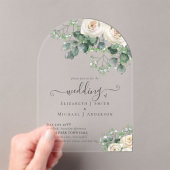 BUDGET Acryl Clear Wedding White Roses Greenery Acryl Uitnodigingen (Insitu (Draagbaar))