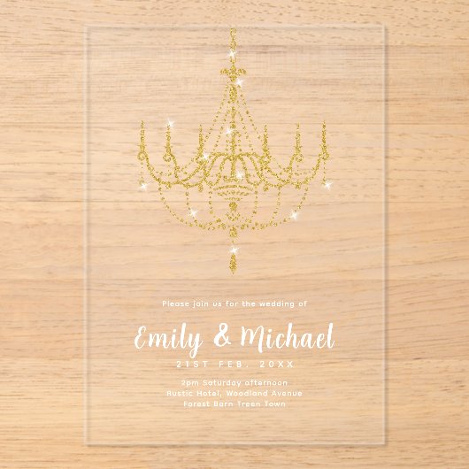 BUDGET Acryl Heldere Gouden Lichtjes Elegante Luxe Acryl Uitnodigingen (Voorkant)