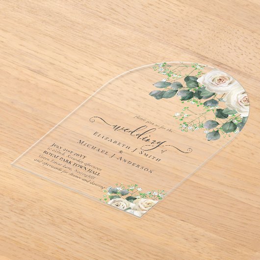 BUDGET Acryl Heldere Huwelijk Witte Rozen Groene B Acryl Uitnodigingen (Laagn)