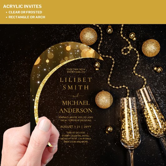 BUDGET Acryl Huwelijk Modern Zwart Goud Minimaal Acryl Uitnodigingen