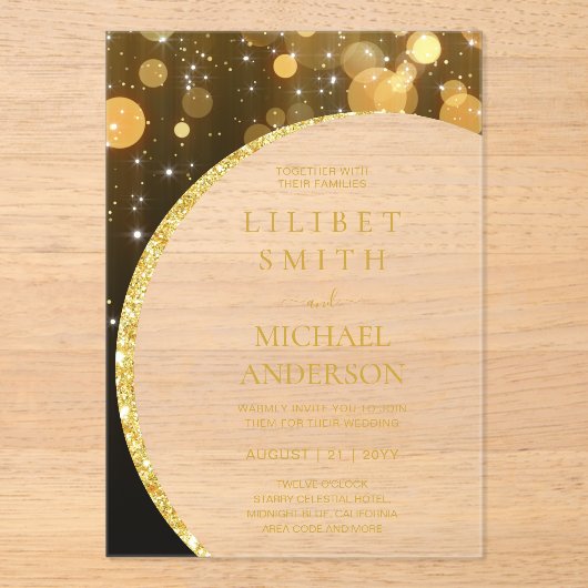 BUDGET Acryl Huwelijk Modern Zwart Goud Minimaal Acryl Uitnodigingen (Voorkant)