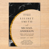 BUDGET Acryl Huwelijk Modern Zwart Goud Minimaal Uitnodigingen (Voorkant)