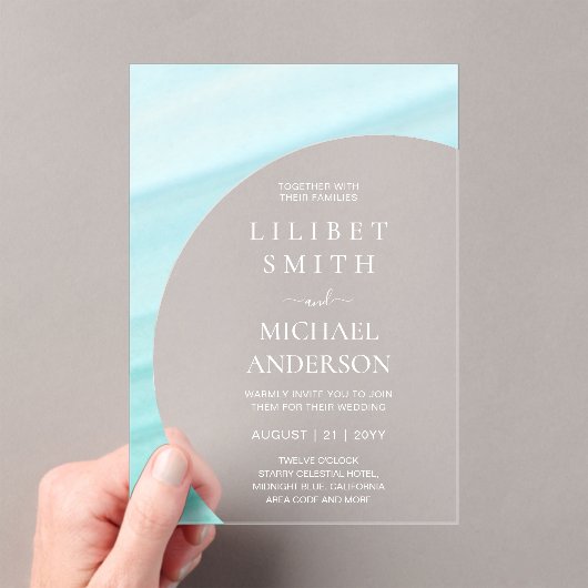 BUDGET Acryl Huwelijk Pastel Aqua Blauw Witte Teks Acryl Uitnodigingen (Insitu (Draagbaar))