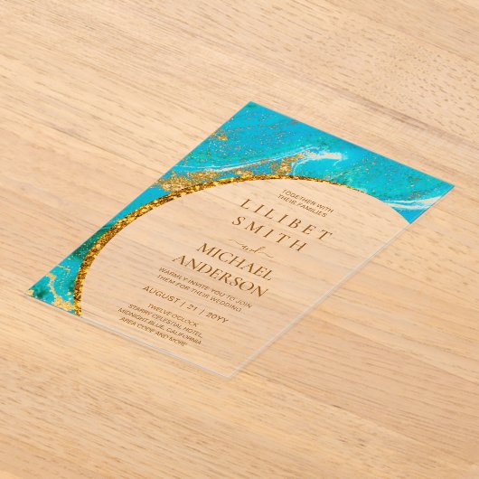 BUDGET Acryl Huwelijk Turquoise Goud Blauwgroen Ag Acryl Uitnodigingen (Laagn)